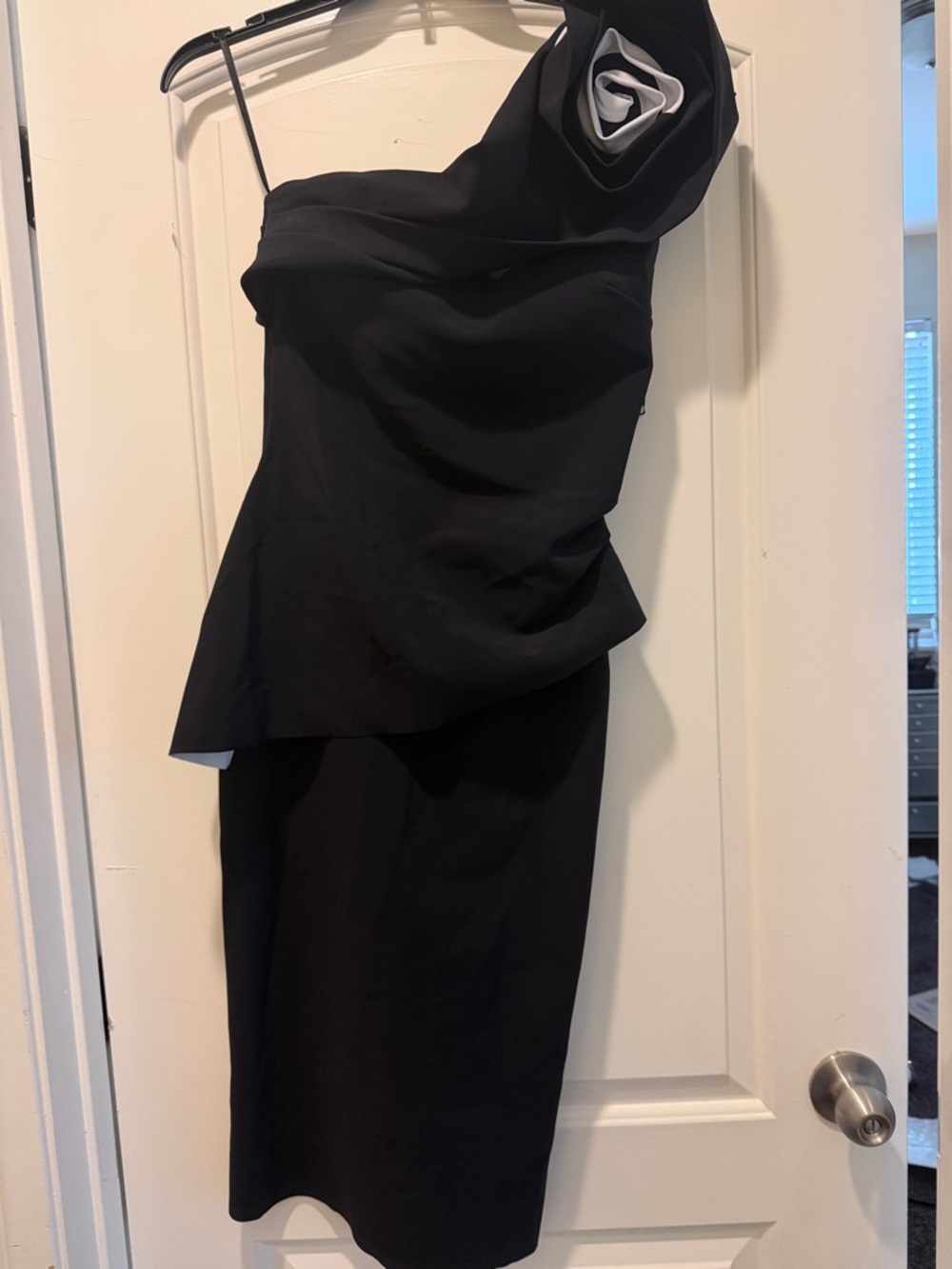 Chiara Boni Black and white One-Shoulder Dress with Rosette Accent